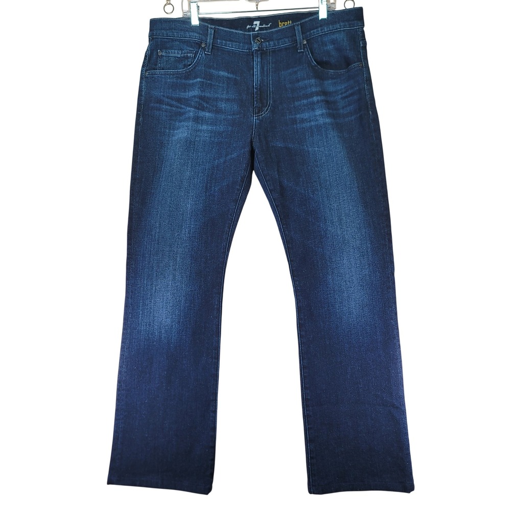 7 For All Mankind Brett Jeans Mens 38x31 Dark Blue Bootcut Western Stretch EUC